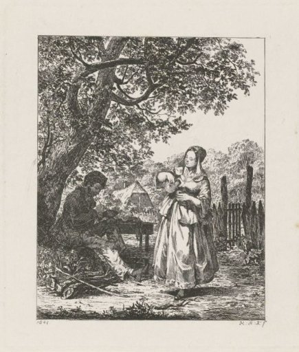 Man and woman in front of a farmhouse