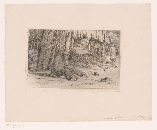 Barn with a Peasant on the Ground and a Girl in the Background