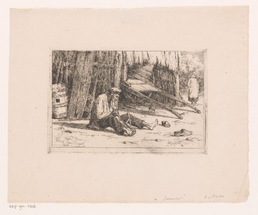 Barn with a Peasant on the Ground and a Girl in the Background