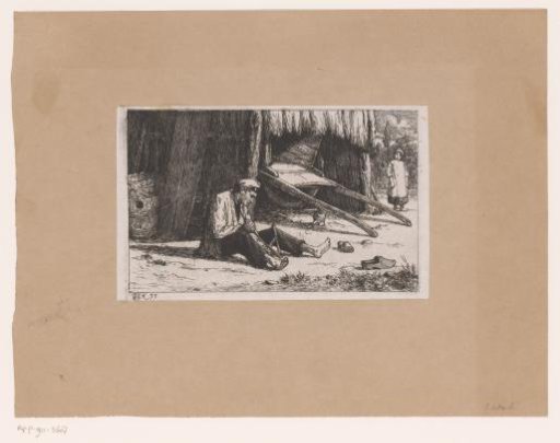 Barn with a Peasant on the Ground and a Girl in the Background