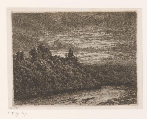View of a castle on the high left bank of a river