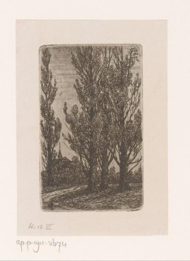 Poplars with a chapel in the background
