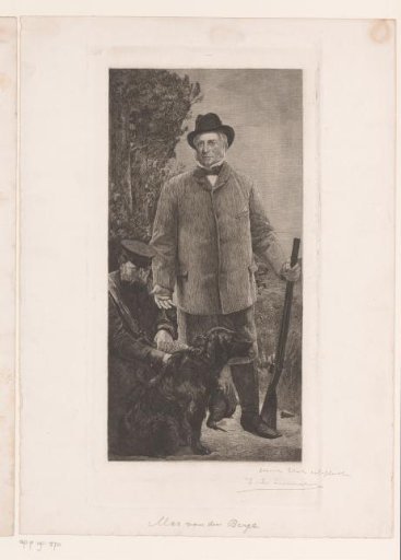 Unknown Man with a Hunting Rifle, Possibly Max van den Berge, Beside Him a Kneeling Second Man and Hunting Dog