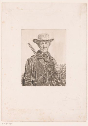 Portrait of an unknown old man with a hunting rifle