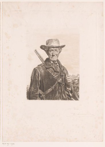 Portrait of an unknown old man with a hunting rifle