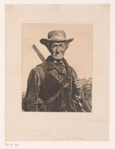Portrait of an unknown old man with a hunting rifle