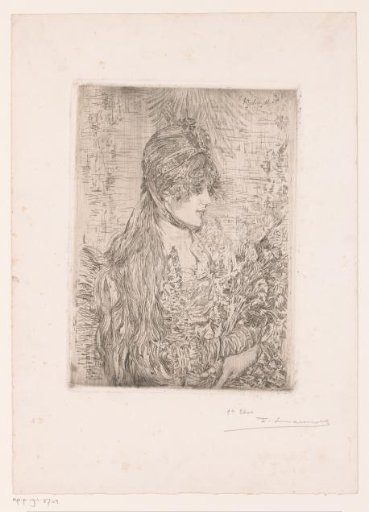 Portrait of an unknown young woman holding a bouquet