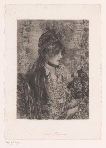 Portrait of an unknown young woman holding a bouquet