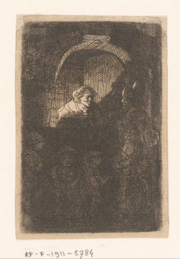 Man with children before a woman in a window