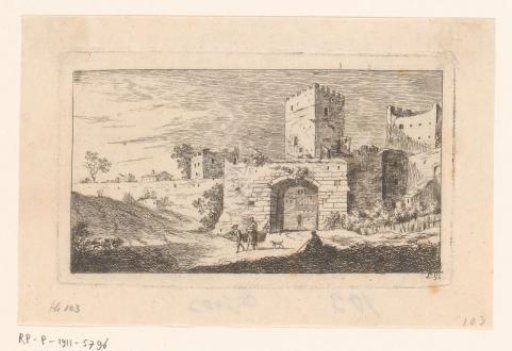 Landscape with figures at a city gate