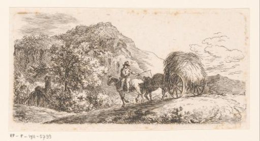 Mountain landscape with a hay wagon