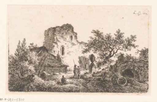 Landscape with a farmhouse near a ruin