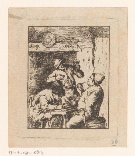 Smoking and drinking men in an inn