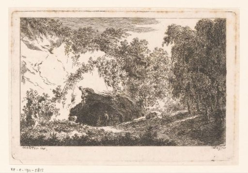 Landscape with figures in front of a cave