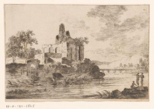 River landscape with a ruin