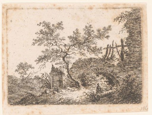 Landscape with ruins and a woman sitting on a fallen column