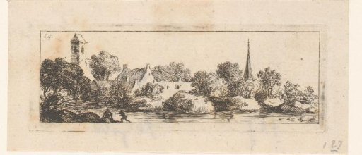 View of a village on a river