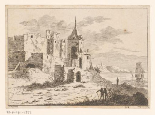 Ruined castle in a river landscape
