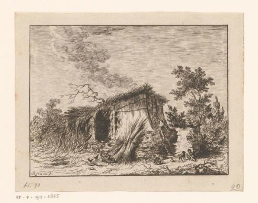 Hut with a thatcher on a ladder
