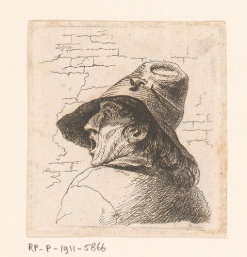 Head of a man with a pipe in his hat