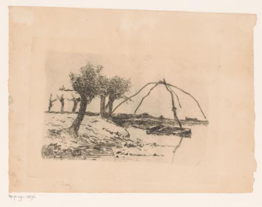 Landscape with Pollard Willows, in the Water a Rowing Boat with a Skiff