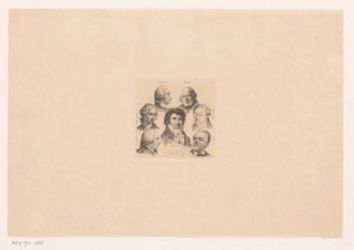 Portraits of Crébillon, Béranger, Gouffé, Clairville, Désaugiers, Laujon and Bernard