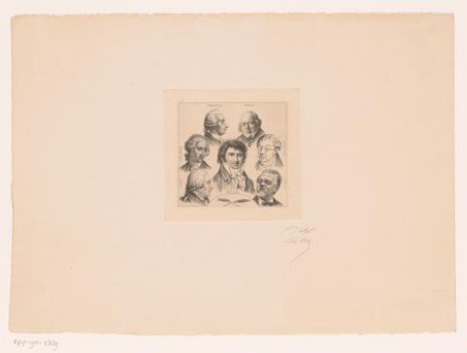 Portraits of Crébillon, Béranger, Gouffé, Clairville, Désaugiers, Laujon and Bernard