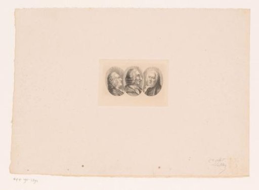 Three medallions with the portraits of Alexis Piron, Charles Collé and Charles-Francois Pannard