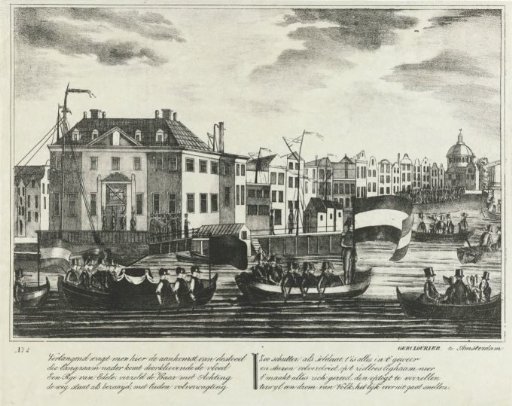 Funeral procession of Jan van Speyk past the Nieuwe Stadsherberg, 1832