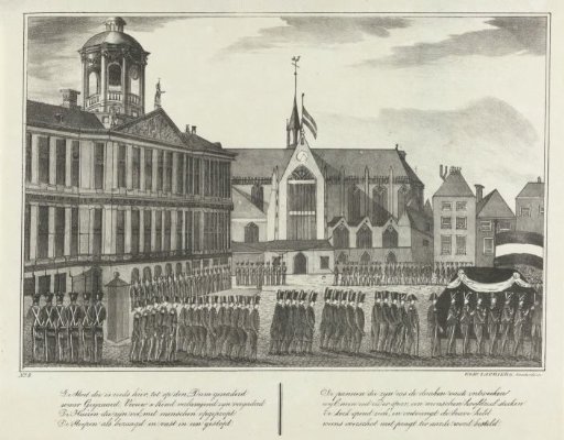 Arrival of the funeral procession of Jan van Speyk at the Dam, 1832