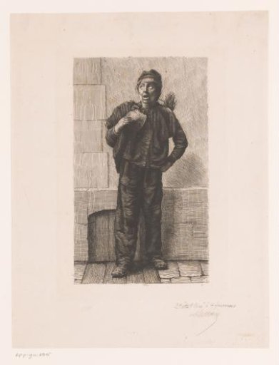 Chimney Sweep Standing on the Street in Front of a Facade