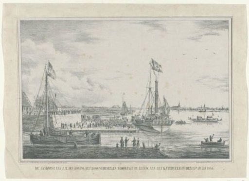 Arrival of His Majesty the King with his steam yacht De Leeuw at Katerveer, on the 23rd of July 1846
