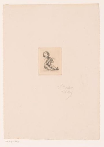 Seated putto with a sheet of text in his hands