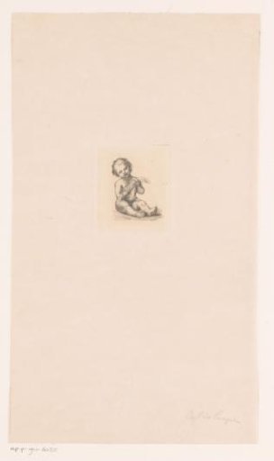 Seated putto with a sheet of text in his hands