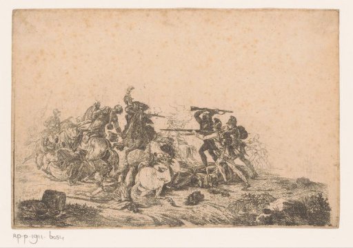 Fight between cavalry and infantry