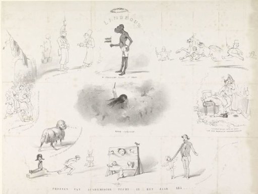 Satirical print from the Leiden student almanac, 1850