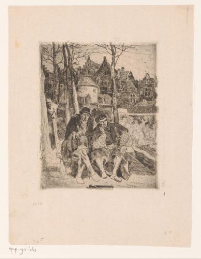 Two men on a bench outside the city