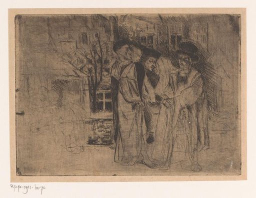 Meeting of five persons on the street