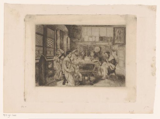 Interior with a group of persons, including Luther, around a table