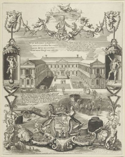 The Old Court in The Hague and portrait of William V, ca. 1754-1755
