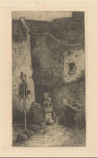 Figures and animals in an alley in Nuremberg