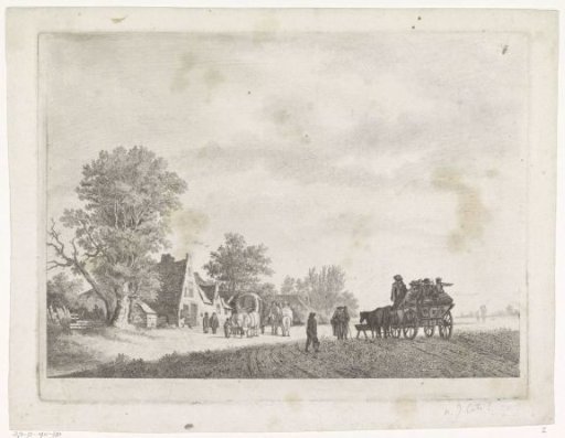 Landscape with two stagecoaches in front of a tavern