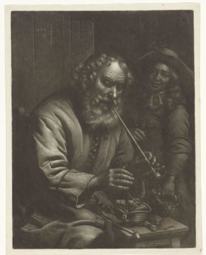 Smoking old man warming his hands