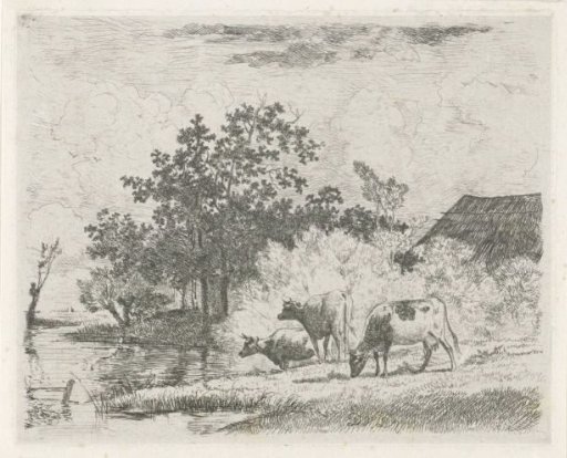 Grazing Cows by a Stream