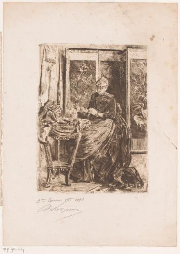 Woman doing needlework in an interior