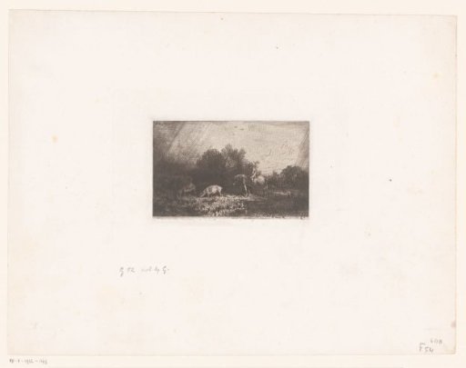 Man on Horseback with a Herd of Pigs and a Cow