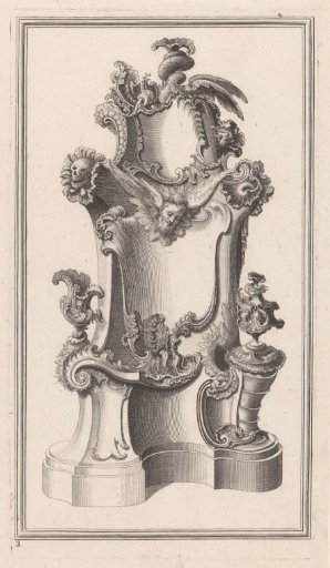 Design with vases and a winged head