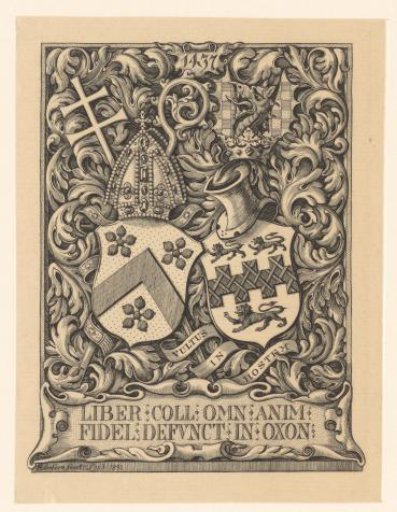 Ex libris of All Souls College Oxford