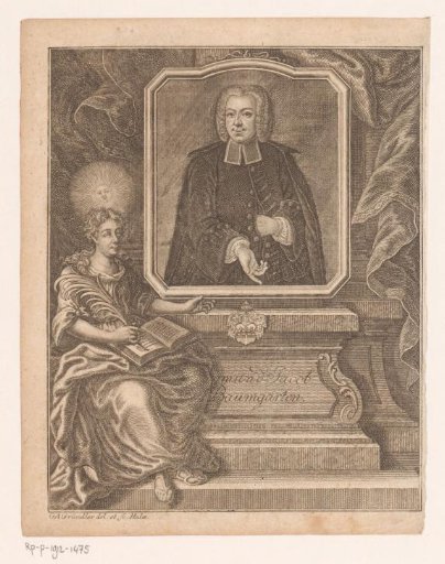 Personification of Truth, seated next to the portrait of Sigmund Jacob Baumgarten