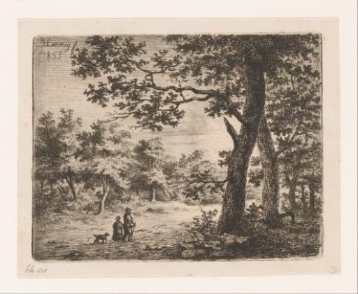 Two Walkers with a Dog in the Woods near Schoten